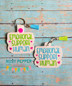 Emotional Support Human snap tab and eyelet fob (single and multi files included) machine embroidery file DIGITAL DOWNLOAD