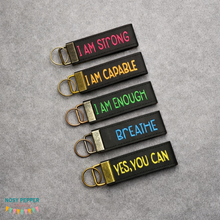 Load image into Gallery viewer, Affirmation Keyfob set of 5 designs (2 sizes included) machine embroidery design DIGITAL DOWNLOAD