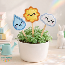 Load image into Gallery viewer, Weather applique plant markers June 2024 Mystery Bundle (3 styles included) machine embroidery design DIGITAL DOWNLOAD