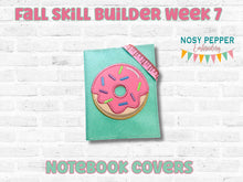 Load image into Gallery viewer, Donut applique notebook cover (2 sizes available) Fall 25 Skill Builder Bundle machine embroidery design DIGITAL DOWNLOAD