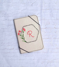 Load image into Gallery viewer, Floral Monogram notebook cover (2 sizes available) machine embroidery design DIGITAL DOWNLOAD