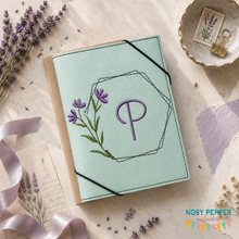 Load image into Gallery viewer, Floral Monogram notebook cover (2 sizes available) machine embroidery design DIGITAL DOWNLOAD