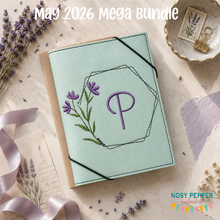 Load image into Gallery viewer, Floral Monogram notebook cover (2 sizes available) machine embroidery design DIGITAL DOWNLOAD