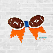 Load image into Gallery viewer, Football applique ITH Bow (2 sizes included) machine embroidery design DIGITAL DOWNLOAD