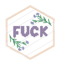 Load image into Gallery viewer, F@ck Cross-Stitch hexie mug rug machine embroidery design Fall 25 Mature Mystery Bundle (4 sizes, envelope and turned styles included) DIGITAL DOWNLOAD