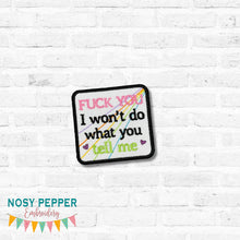 Load image into Gallery viewer, F You I Won't patch (2 sizes included) machine embroidery design —JAN 26 MB—DIGITAL DOWNLOAD