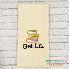 Load image into Gallery viewer, Get Lit Books machine embroidery design (5 sizes included) DIGITAL DOWNLOAD