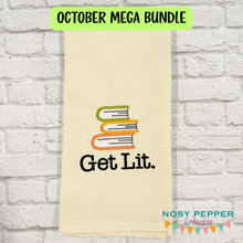 Load image into Gallery viewer, Get Lit Books machine embroidery design (5 sizes included) DIGITAL DOWNLOAD