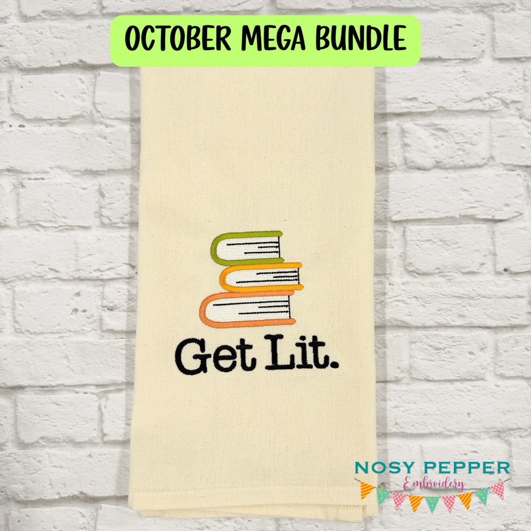 Get Lit Books machine embroidery design (5 sizes included) DIGITAL DOWNLOAD