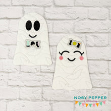 Load image into Gallery viewer, Ghost Duo envelope style mug rug set machine embroidery design (5 sizes and 2 designs included) DIGITAL DOWNLOAD