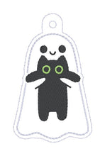 Load image into Gallery viewer, Ghost With Cat snap tab and eyelet fob set with charm (single and multi files included) machine embroidery design DIGITAL DOWNLOAD
