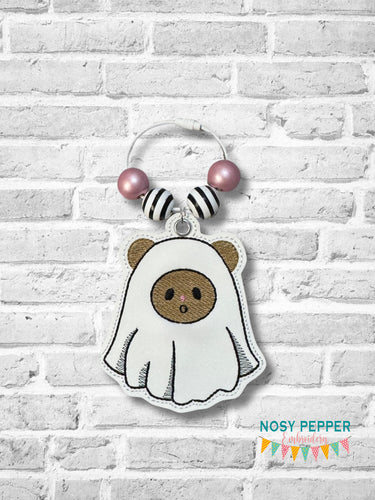 Ghost Bear bagtag SEPT 24 PATREON BUNDLE bookmark/ornament/bag tag machine embroidery design DIGITAL DOWNLOAD