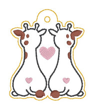 Load image into Gallery viewer, Giraffe Love snap tab and eyelet fob set (single and multi files included) machine embroidery design DIGITAL DOWNLOAD