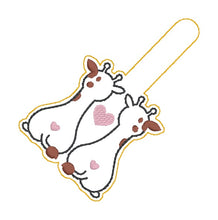 Load image into Gallery viewer, Giraffe Love snap tab and eyelet fob set (single and multi files included) machine embroidery design DIGITAL DOWNLOAD