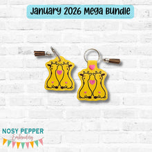 Load image into Gallery viewer, Giraffe Love snap tab and eyelet fob set (single and multi files included) machine embroidery design DIGITAL DOWNLOAD