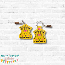 Load image into Gallery viewer, Giraffe Love snap tab and eyelet fob set (single and multi files included) machine embroidery design DIGITAL DOWNLOAD