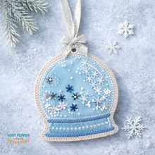 Load image into Gallery viewer, Snow Globe applique shaker ornament/bookmark/bag tag machine embroidery file DIGITAL DOWNLOAD