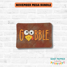 Load image into Gallery viewer, Gobble mug rug machine embroidery design (4 sizes, envelope and turned styles included) DIGITAL DOWNLOAD