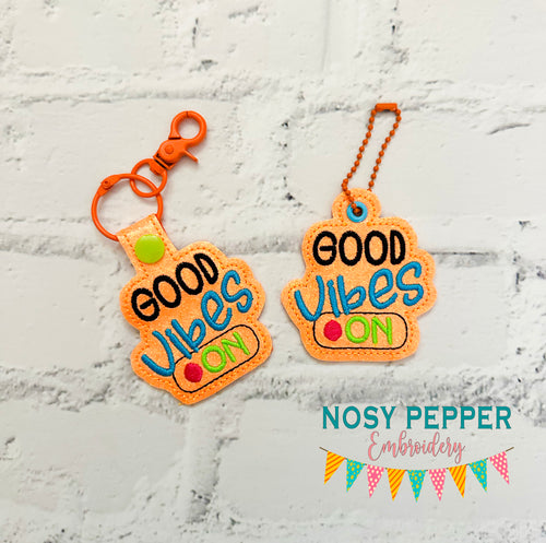 Good Vibes snap tab and eyelet fob (single and multi files included) machine embroidery file DIGITAL DOWNLOAD