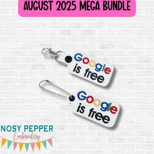 Google Is Free snap tab and eyelet fob machine embroidery design DIGITAL DOWNLOAD