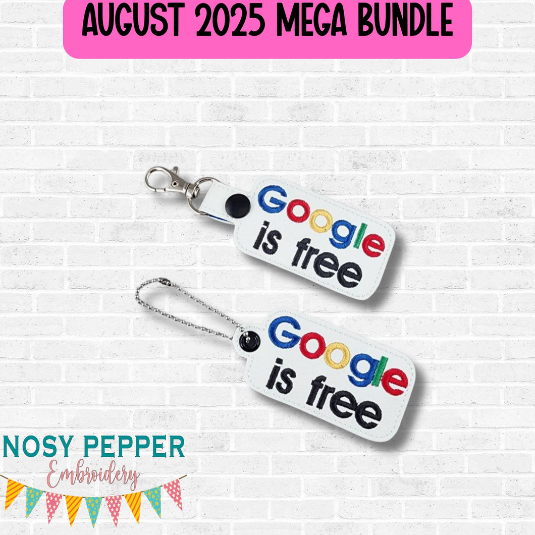 Google Is Free snap tab and eyelet fob machine embroidery design DIGITAL DOWNLOAD