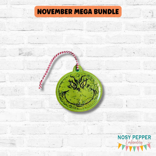 Green Guy shaker ornament/bookmark/bag tag machine embroidery design DIGITAL DOWNLOAD