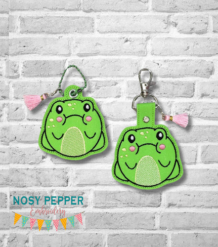 Grumpy Frog snap tab and eyelet fob (single and multi files included) machine embroidery file DIGITAL DOWNLOAD