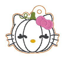Load image into Gallery viewer, HK Pumpkin snap tab and eyelet fob machine embroidery design (snap tab and eyelet fob, single and multi files) DIGITAL DOWNLOAD