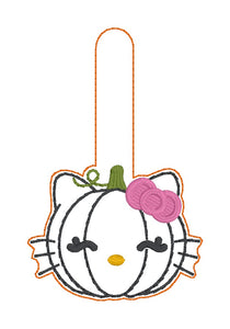 HK Pumpkin snap tab and eyelet fob machine embroidery design (snap tab and eyelet fob, single and multi files) DIGITAL DOWNLOAD