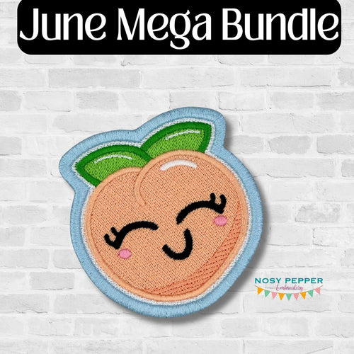 Happy Peach patch June 2024 Mystery Bundle (2 sizes included) machine embroidery design DIGITAL DOWNLOAD