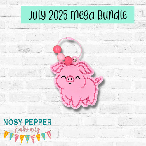 Happy Pig bag tag/bookmark/ornament machine embroidery design DIGITAL DOWNLOAD