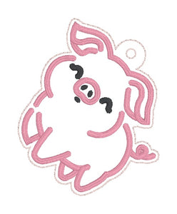 Happy Pig Applique snap tab and eyelet fob machine embroidery design DIGITAL DOWNLOAD