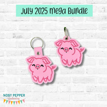 Load image into Gallery viewer, Happy Pig Applique snap tab and eyelet fob machine embroidery design DIGITAL DOWNLOAD