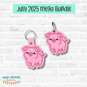 Happy Pig Applique snap tab and eyelet fob machine embroidery design DIGITAL DOWNLOAD