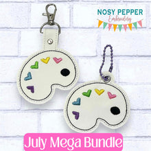 Load image into Gallery viewer, Heart Palette snap tab and eyelet fob machine embroidery file (single and multi files included)