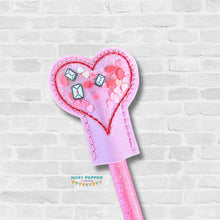 Load image into Gallery viewer, Heart shaker pencil topper set machine embroidery design (single and multi included) DIGITAL DOWNLOAD