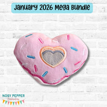 Load image into Gallery viewer, Heart Donut stuffie (5 sizes included) —JAN 26 MB—machine embroidery design DIGITAL DOWNLOAD