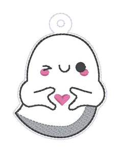 Heart Ghost set machine embroidery file (bookmark/bag tag/ornament, snaptab and eyelet fob included with single and multi files) DIGITAL DOWNLOAD