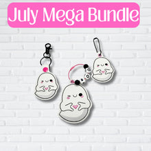 Load image into Gallery viewer, Heart Ghost set machine embroidery file (bookmark/bag tag/ornament, snaptab and eyelet fob included with single and multi files) DIGITAL DOWNLOAD