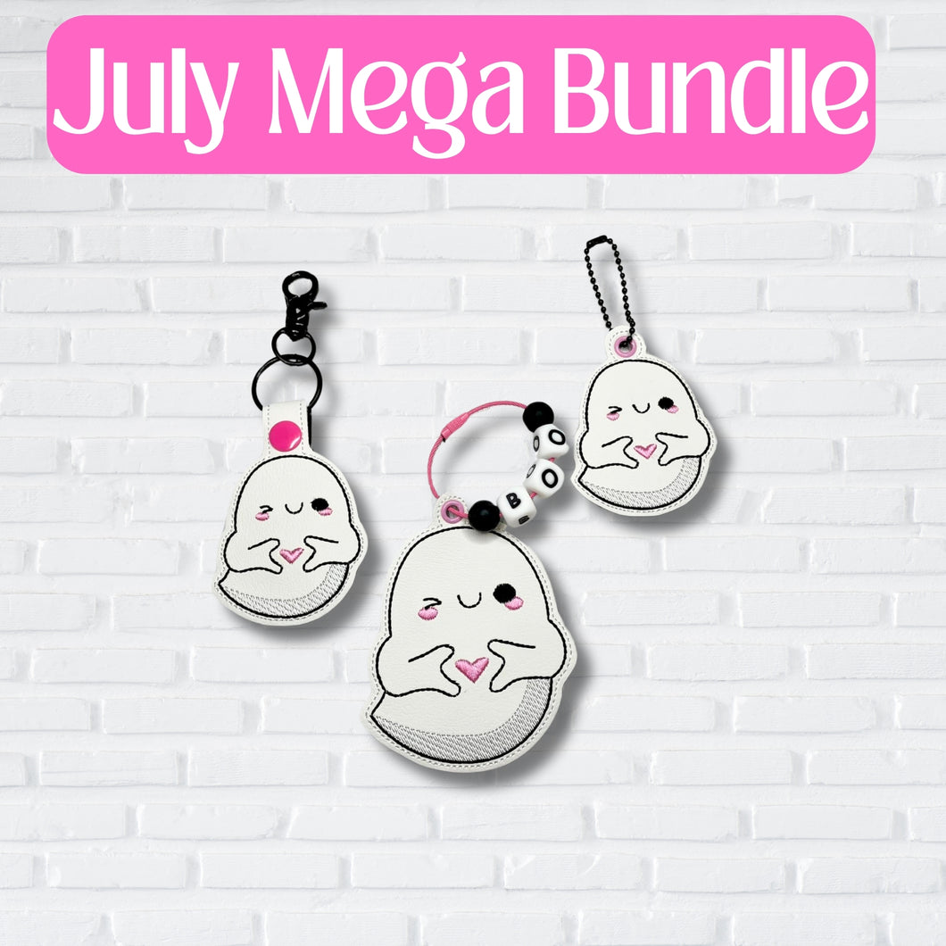 Heart Ghost set machine embroidery file (bookmark/bag tag/ornament, snaptab and eyelet fob included with single and multi files) DIGITAL DOWNLOAD