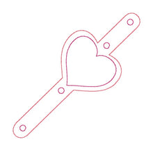 Load image into Gallery viewer, Heart hair tie holder (2 sizes included) machine embroidery design DIGITAL DOWNLOAD
