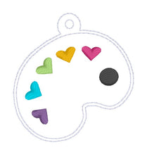 Load image into Gallery viewer, Heart Palette snap tab and eyelet fob machine embroidery file (single and multi files included)