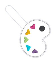 Load image into Gallery viewer, Heart Palette snap tab and eyelet fob machine embroidery file (single and multi files included)