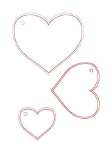 Load image into Gallery viewer, Heart Puff Layered bag tag set (3 sizes and multi file included) machine embroidery design DIGITAL DOWNLOAD