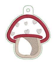 Load image into Gallery viewer, Heart Toadstool applique snap tab and eyelet fob Nov 24 Mystery Bundle (single and multi files included) machine embroidery file DIGITAL DOWNLOAD