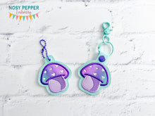 Load image into Gallery viewer, Heart Toadstool applique snap tab and eyelet fob Nov 24 Mystery Bundle (single and multi files included) machine embroidery file DIGITAL DOWNLOAD