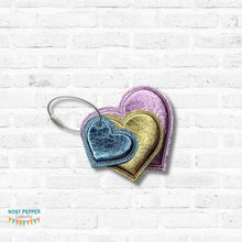 Load image into Gallery viewer, Heart Puff Layered bag tag set (3 sizes and multi file included) machine embroidery design DIGITAL DOWNLOAD