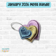 Load image into Gallery viewer, Heart Puff Layered bag tag set (3 sizes and multi file included) machine embroidery design DIGITAL DOWNLOAD