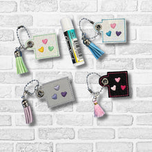 Load image into Gallery viewer, Hearts Lip Balm Sleeves (4 sizes included) machine embroidery design DIGITAL DOWNLOAD