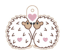 Load image into Gallery viewer, Hedgehog Love snap tab and eyelet fob set (single and multi files included) machine embroidery design DIGITAL DOWNLOAD